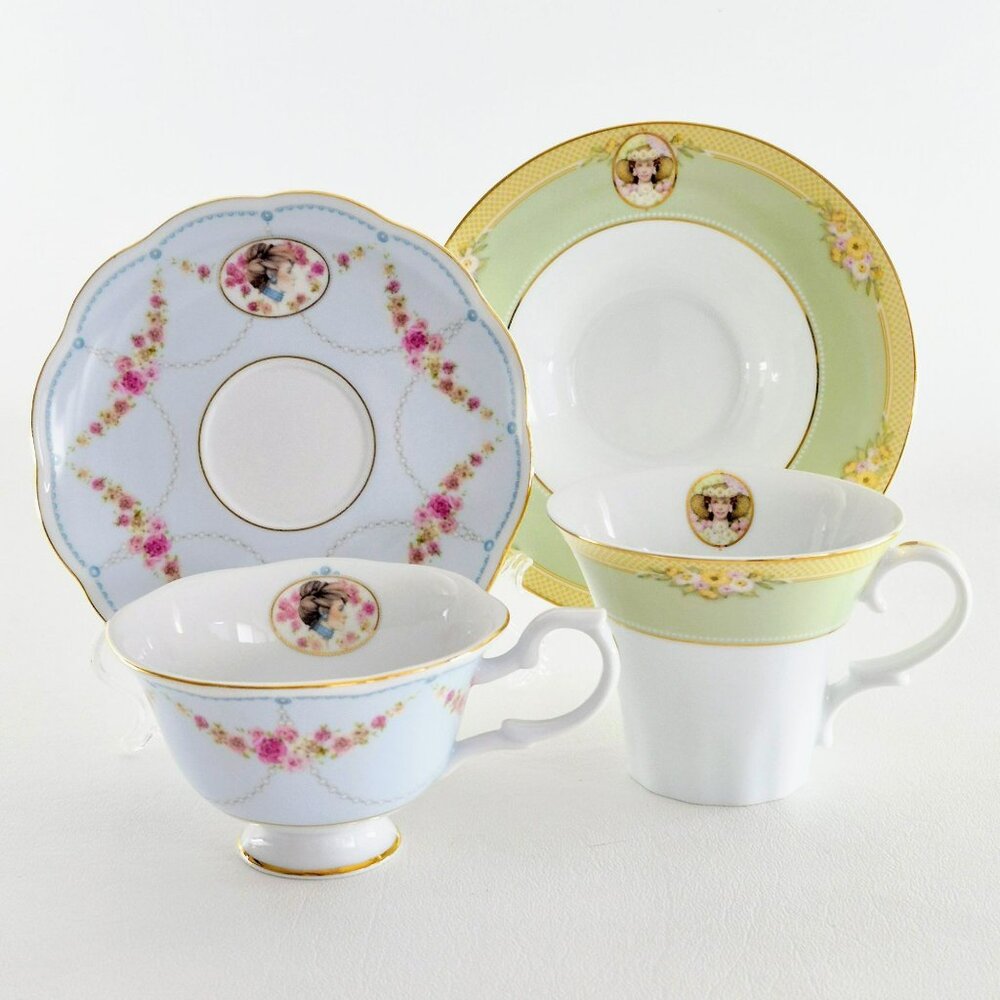 Avon Honor Society Cup and Saucer, 2 Sets, 2007 & 2008, Floral Victorian Style